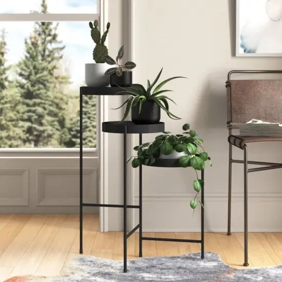 Modern 3 Tier Metal Plant Stand with Rotating Trays Indoor Flower Pot Holder Fully Assembled Dark Grey {2}