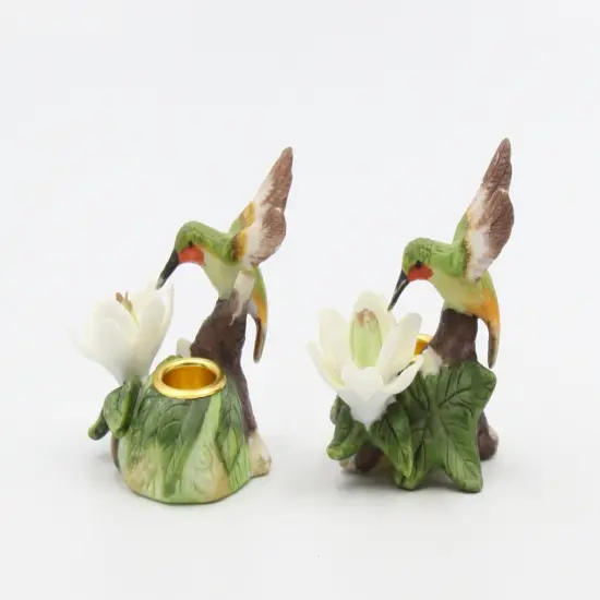 Ceramic Mini Hummingbird with Magnolia Flower Candle Holder (Set of 2), Table Decor, Gift for Her, Gift for Mom, Birdwatcher Gift {4}