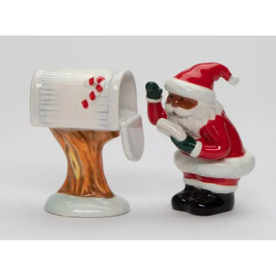 Ceramic African American Santa Checking Mailbox Salt and Pepper Shakers, Christmas Decor, Gift for Her {2}
