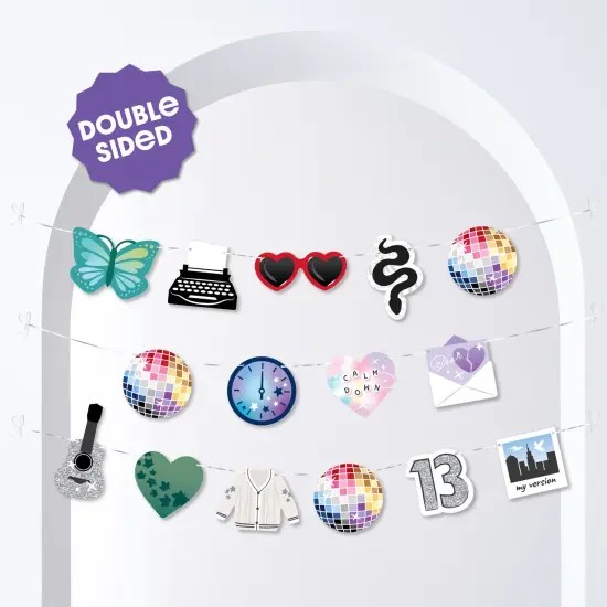 Big Dot of Happiness In My Party Era Garland Banner, Celebrity Concert Party Decorations Banner, 30 Feet of Cord, 15 Double-Sided Pop Star Album Icons {3}