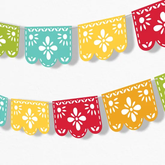 Big Dot of Happiness Let's Fiesta Garland Banner, Mexican Fiesta Party Decorations, 30 Feet of Cord, 15 Double-Sided Colorful Paper Picado Banner Shapes {1}
