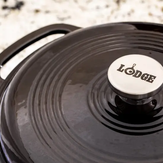 Lodge 6 Quart Dutch Oven, Enameled Cast Iron Cookware with Dual Handles and Lid, Durable Versatile and Vibrant for Your Culinary Creations, Midnight Chrome {4}