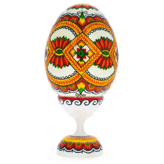 Geometrical Ukrainian Wooden Pysanka Easter Egg on a Stand 3.75 Inches {3}