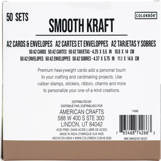 Colorbok A2 Cards W/Envelopes (4.375"X5.75") 50/Pkg-Kraft {3}