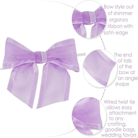 Purple Bows for Crafts 4" Lavender Bows with Twist Ties Premade Lilac Bows Pre Tied Organza Bows for Treat Bags, Easter's Day, Cake Pop,Gift Wrapping,Baby Shower,Wedding Favor -12 Counts {3}