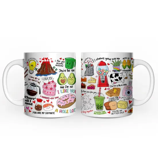 Hand Drawn Corny Love Puns Valentine Mug {4}