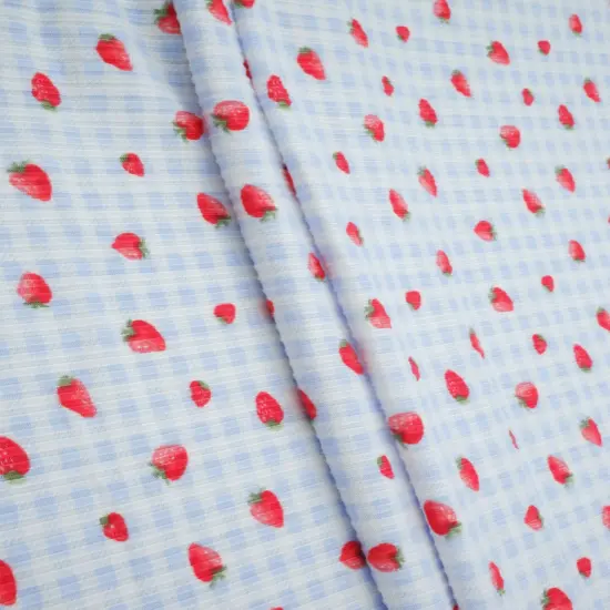 Soft Stretchy 4"x2" Yummy Rib Fabric with Strawberry Print 58/60" Wide Polyester Spandex Blend PINK BLUSH {5}