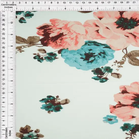 Brushed DTY Knit with Oversized Floral Print Soft Stretch Fabric, 58/60" Wide DENIM/BLUSH {5}