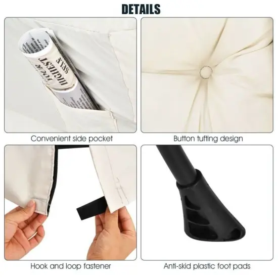 Modern Soft Polyester Fabric Accent Chair with High-Density Cushioning and Side Storage Pocket Beige {4}