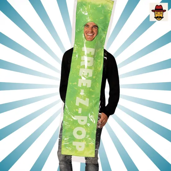 Adults Green Free-Z-Pop Ice Costume Hooded Foam Tunic Open Face Funny Halloween Party Outfit {5}