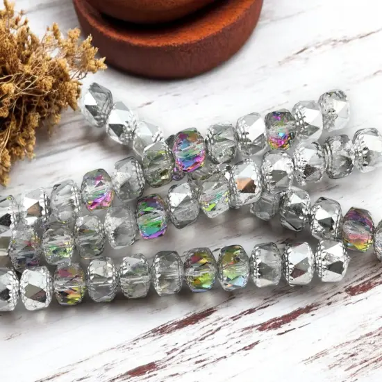 *12* 10mm Silver Washed Crystal AB Fire Polished Cathedral Beads {1}