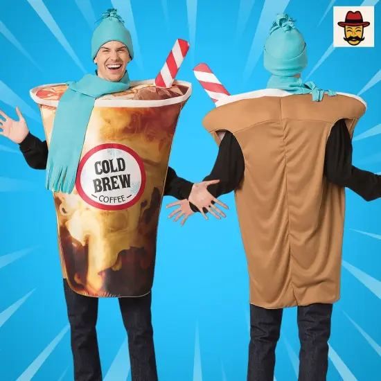 Cold Brew Coffee Adults Costume Tunic with Hat and Scarf Funny Halloween Party Outfit {4}