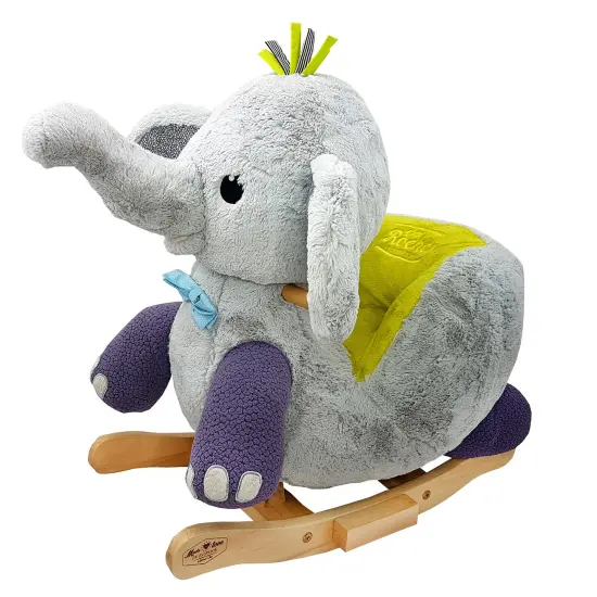 Gerardo's Toys: Little Rockers - Elephant - Wooden Plush Ride-On Rocking Animal Toy, Plays Music, Removable Soft Fabric Cover, Toddler Kids Ages 24mo+ {1}