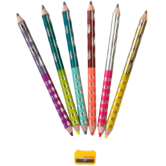 eeBoo: Double-Sided Jumbo Colored Pencils &ndash; Sea Life - 6pc Set, 12 Metallic & Fluorescent Colors, Sharpener, Chunky Foil Barrel, Kids Art Supplies {3}