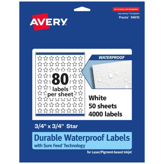 Avery Durable Waterproof Star Labels with Sure Feed, .75" x .75" {1}