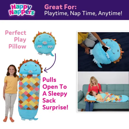 Happy Nappers: Pillow & Sleepy Sack: Medium - Triceratops Timmy - 54 x 20", 2-In-1: Plush Dinosaur Opens Into Sleeping Bag, Soft, Play & Nap, Kids 3+ {5}