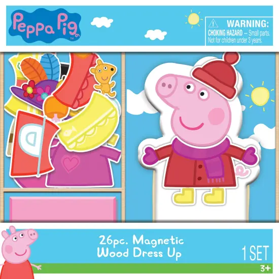 Peppa Pig: Magnetic Dress Up - 26pc Wooden Playset, 23 Magnets, Mix & Match Outfits & Accessories, Bilingual, Storage Tray, Kids-Toddlers Ages 3+ {6}