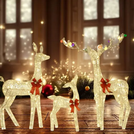 Christmas Yard Reindeer Set with Prelit Iridescent PVC Body Design 52"+46"+29" {4}