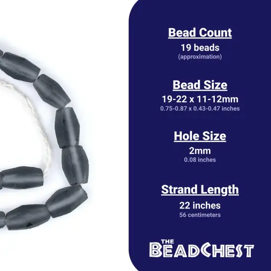 The Bead Chest Charcoal Grey Faceted Cylinder Java Recycled Glass Beads (20x12mm) {4}