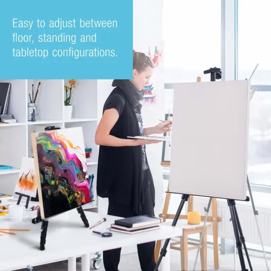 U.S. Art Supply 66" Black Metal Tripod Easel Display (2 Pack) - Adjustable 20"- 5.5', Holds 32" Canvas - Floor/Tabletop Easel Stand, For Sign Display, Painting, Poster Board, Canvas - Portable Bag {5}