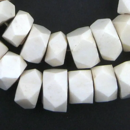 The Bead Chest White Bone Beads - Full Strand of Fair Trade African Beads (Faceted, White) {1}