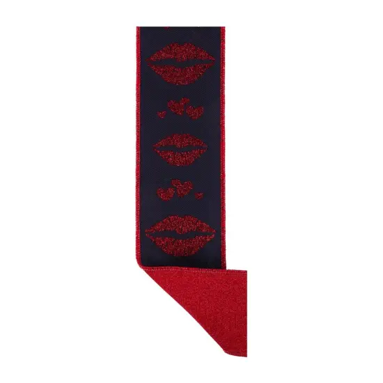 2.5" Double Layer Bold Lips Ribbon: Black/Red (10 Yards) {2}