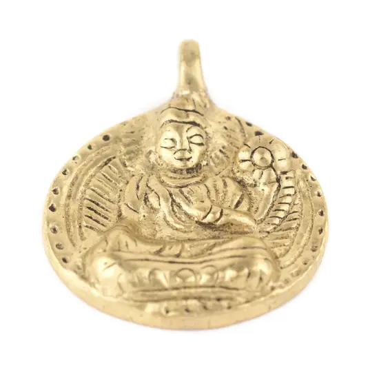 The Bead Chest Round Brass Buddha Pendant (28x34mm) {4}