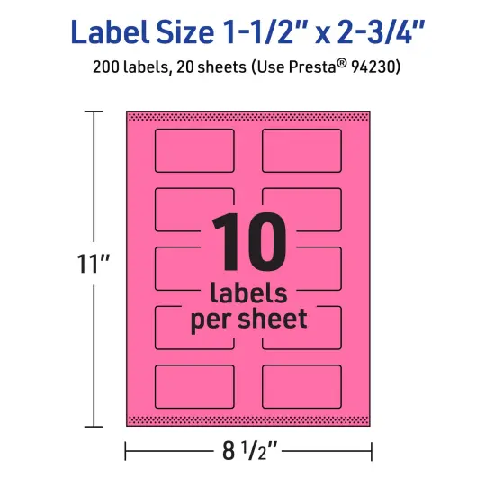 Avery Bright Pink Paper Labels, 1.5" x 2.75" Rectangle {5}