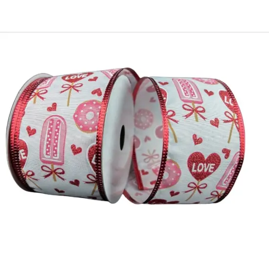 2.5" Valentine Candy and Donuts Ribbon: White (10 Yards) {1}