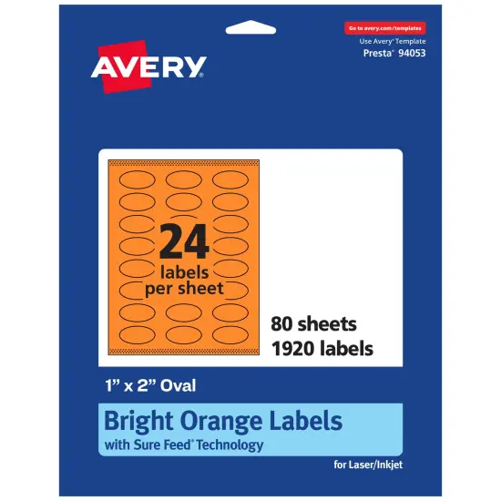 Avery Bright Orange Paper Labels, 1" x 2" Oval {1}