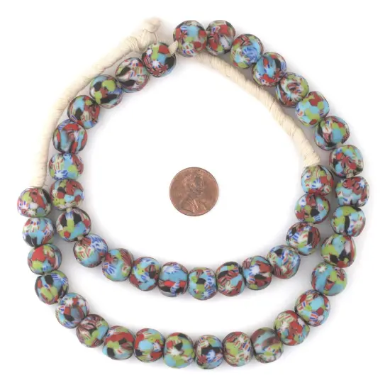 The Bead Chest Bolgatanga Mix Fused Recycled Glass Beads 14mm Ghana African Multicolor Round Large Hole 30 Inch Strand Handmade Fair Trade {2}