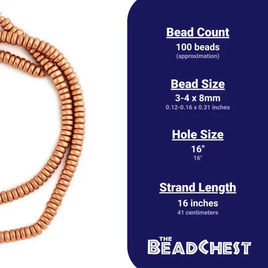 The Bead Chest Copper Disk Natural Wood Beads (4x8mm): Organic Eco-Friendly Wooden Bead Strand for DIY Jewelry, Crafts, Necklace and Bracelet Making {4}