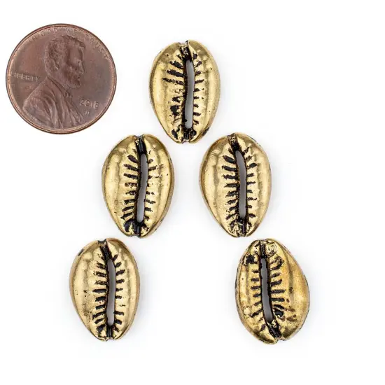 The Bead Chest Brass Cowrie Shells (Set of 5): Metal Beads for DIY Crafts & Jewelry-Making Inspired by African Sea Shells {2}