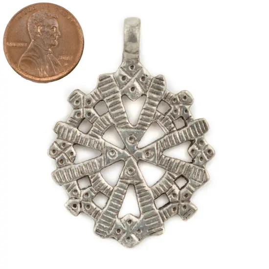 The Bead Chest Silver Radiating Coptic Cross Pendant (38x52mm) {2}