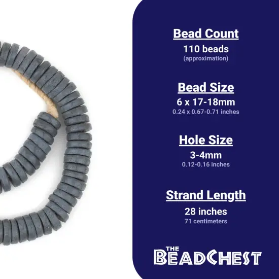 The Bead Chest Dark Grey Ashanti Glass Disk Beads (18mm) {4}