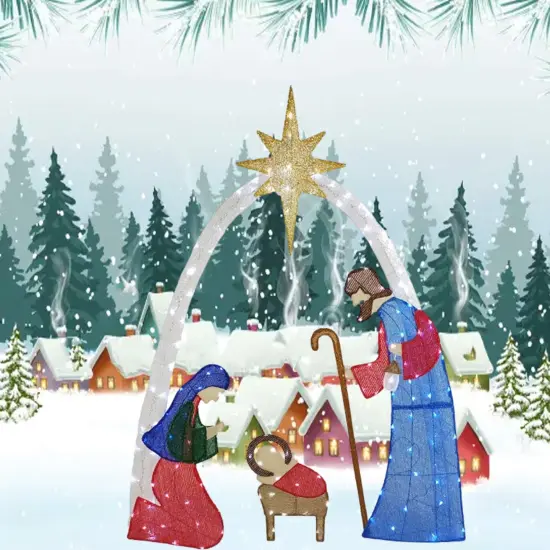 Stunning 54-Inch H Nativity Scene with 115 Cool White LED Christmas Lights {3}