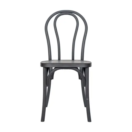 Emma and Oliver Hensler Weather-Resistant Wood Look Stackable Resin Thonet Chair for Indoor/Outdoor Use Black {6}