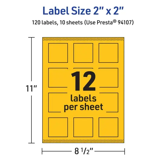 Avery Bright Yellow Paper Labels, 2" x 2" Square {5}