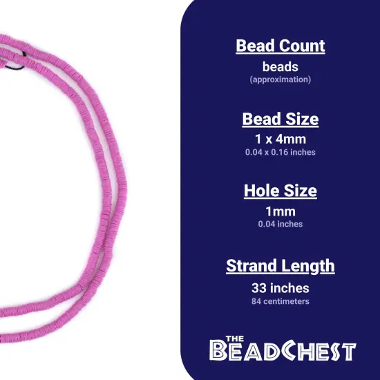 The Bead Chest African Vinyl Beads, Ghana Vulcanite Crafts Supplies for DIY Jewelry Making, Necklaces, Bracelets (4mm, Magenta) {4}