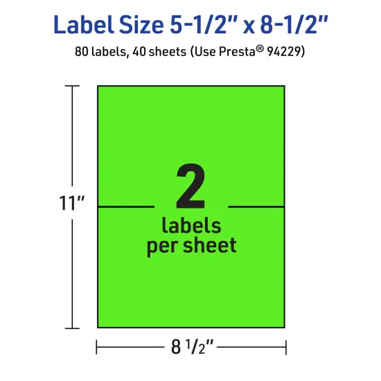 Avery Neon Green Paper Labels, 5.5" x 8.5" Rectangle {5}