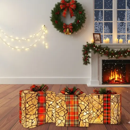 3 Set of Decorative Rattan Boxes Beachy Woven Home Organizers {1}