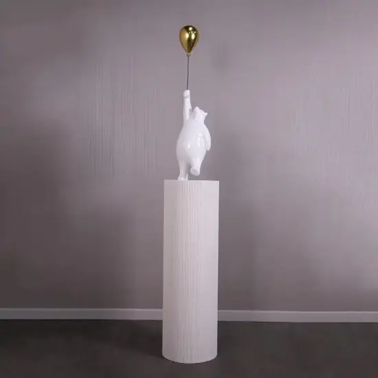 White Bear with Balloon on Pedestal Statue {5}