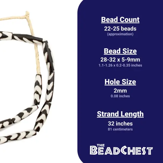 The Bead Chest Batik Bone Beads - Full Strand of Fair Trade African Beads (Tube, Arrow Design) {4}