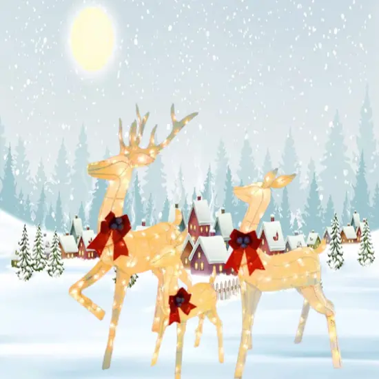 Beautifully Illuminated Outdoor Reindeer Family Set with Festive Holiday Lights Height 60"x 48" x 32" {2}