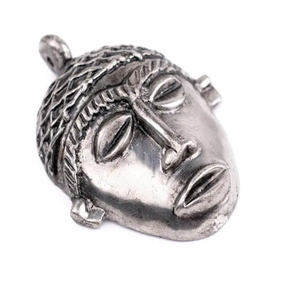 The Bead Chest African Silver Mask Pendant (75x55mm): Genuine West African Mask Design for DIY Jewelry & Necklaces {3}
