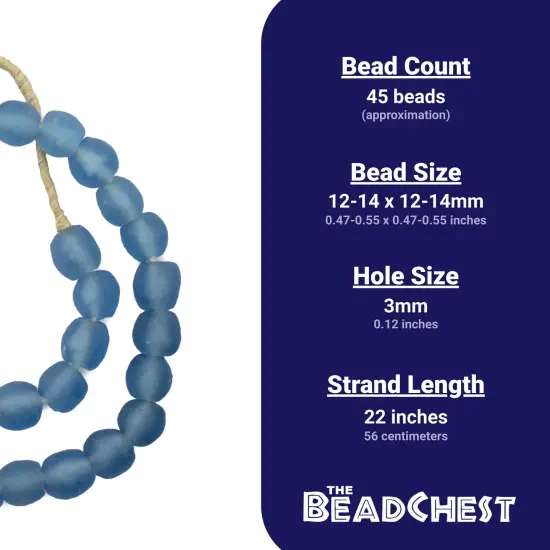The Bead Chest African Recycled Glass Beads &ndash; Handmade in Ghana &ndash; Light Blue 14mm Strand for Jewelry Making, Crafts, and Home Decor I Approximately 45 Beads {4}