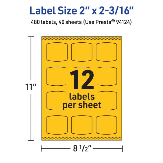 Avery Bright Yellow Paper Labels, 2" x 2-3/16" Arched Square {5}