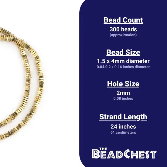 The Bead Chest Metal Faceted Square Beads - Full Strand of Ethnic Spacer Sliced Heishi Beads (4mm, Gold) {3}