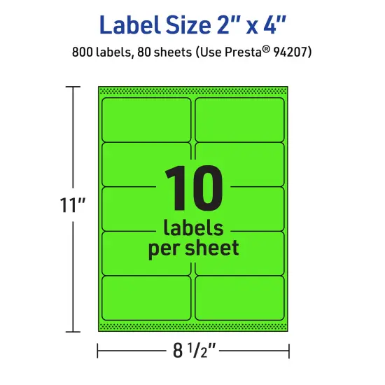 Avery Neon Green Paper Labels, 2" x 4" Rectangle {5}