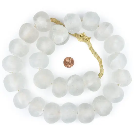 Super Jumbo Recycled Glass Beads - Beaded Wall Hangings - Extra Large African Sea Glass Beads 32-35mm - The Bead Chest (Clear) {2}